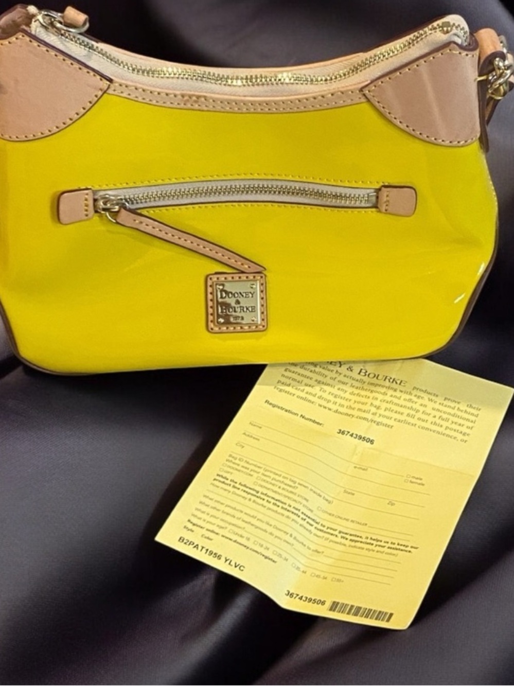 Stunning Yellow Dooney & Bourke Patent Leather Shoulder Bag EUC COA - Picture 12 of 15